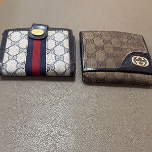 Gucci Wallets - Beige and Brown with Navy / Red stripes Authentic